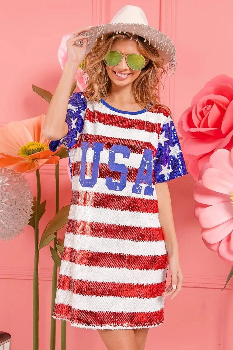 BiBi dresses BiBi American Flag Theme Usa Print Sequin Dress