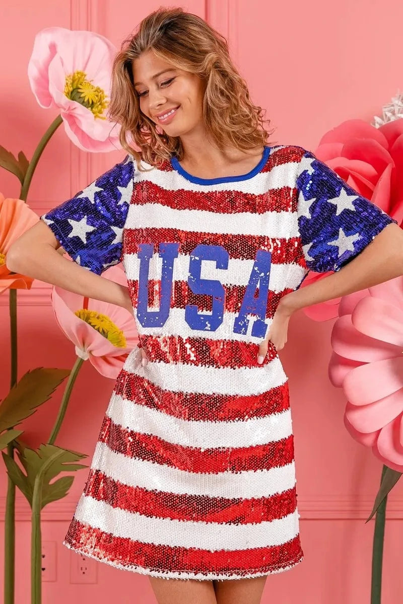 BiBi dresses BiBi American Flag Theme Usa Print Sequin Dress