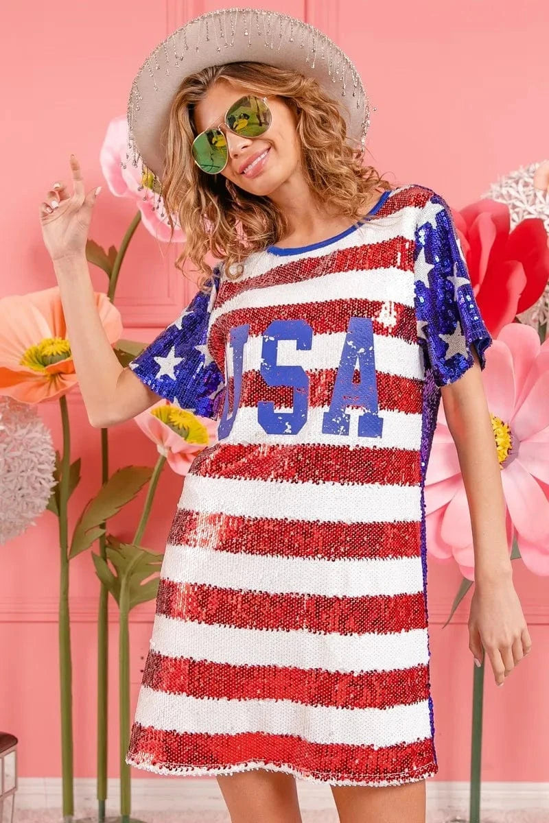 BiBi dresses BiBi American Flag Theme Usa Print Sequin Dress