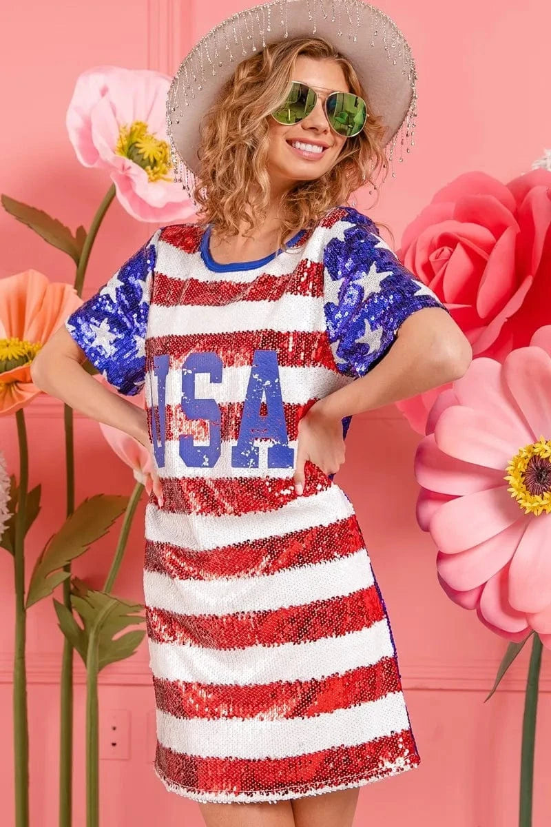 BiBi dresses BiBi American Flag Theme Usa Print Sequin Dress