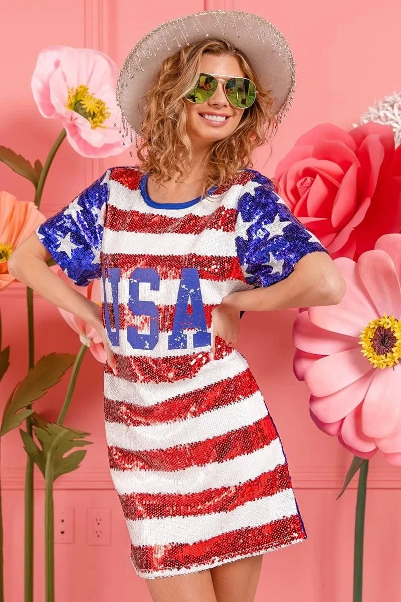 BiBi dresses BiBi American Flag Theme Usa Print Sequin Dress