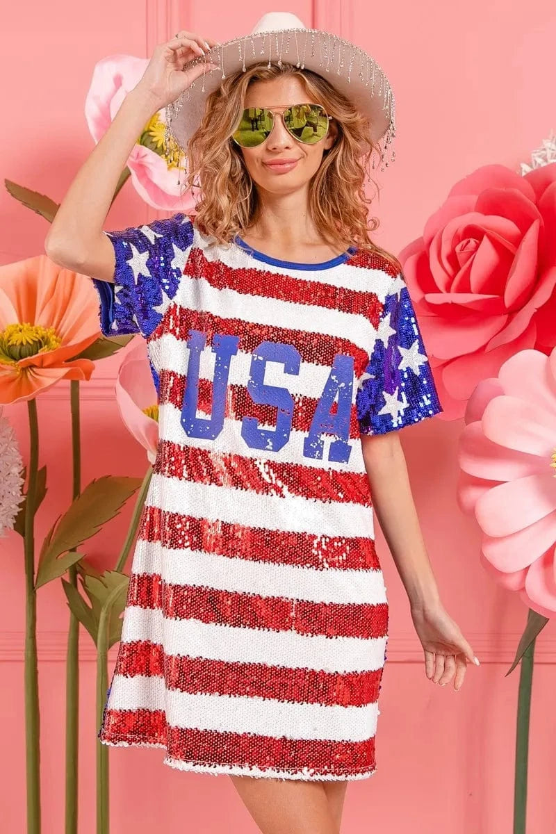 BiBi dresses BiBi American Flag Theme Usa Print Sequin Dress