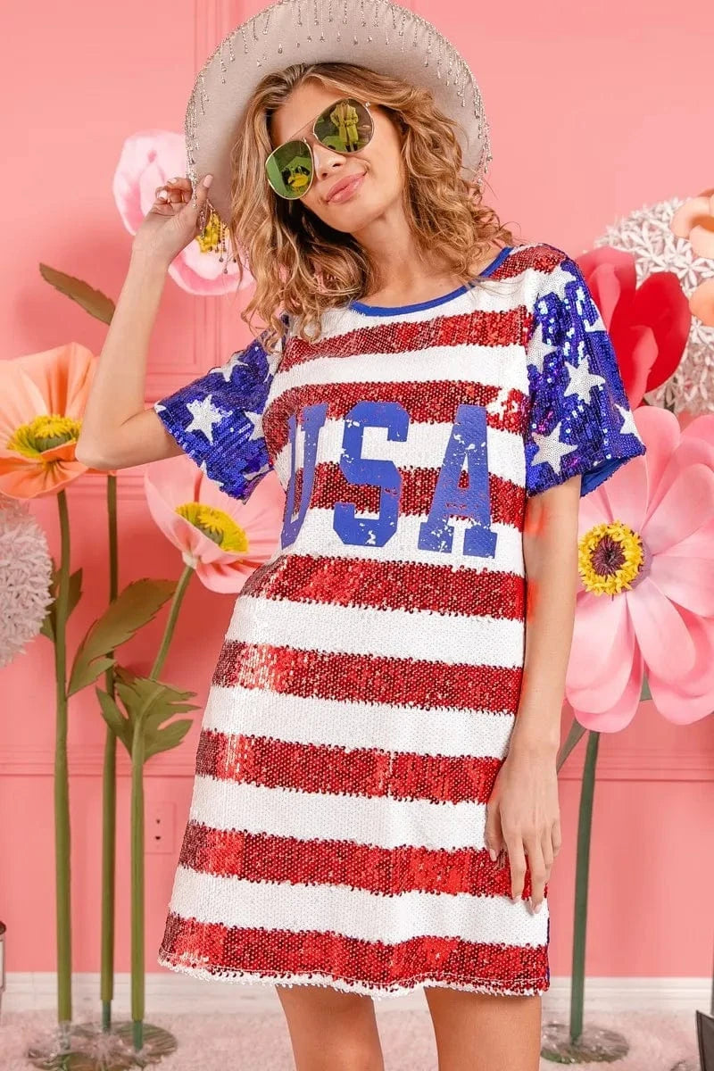 BiBi dresses BiBi American Flag Theme Usa Print Sequin Dress
