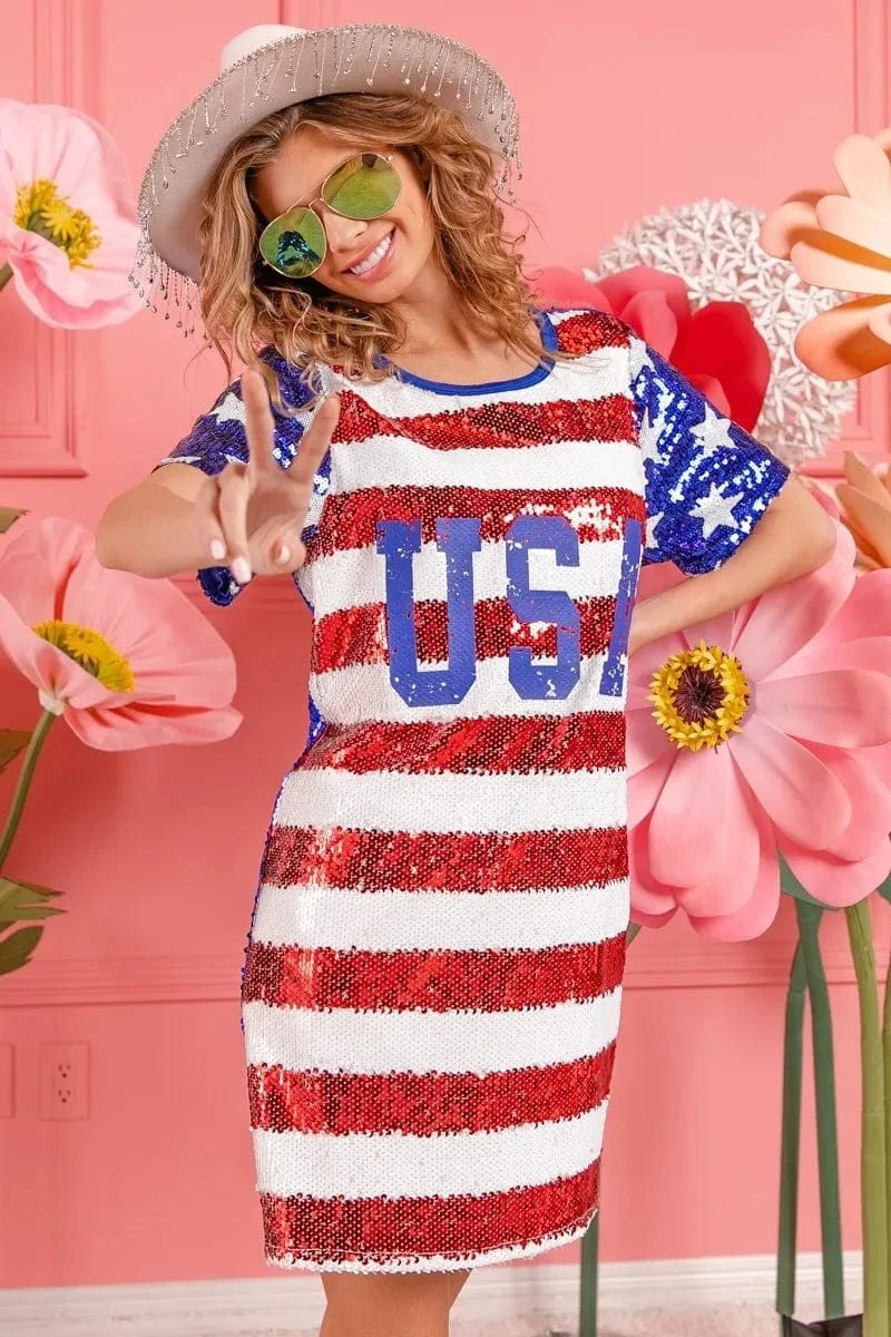 BiBi dresses BiBi American Flag Theme Usa Print Sequin Dress