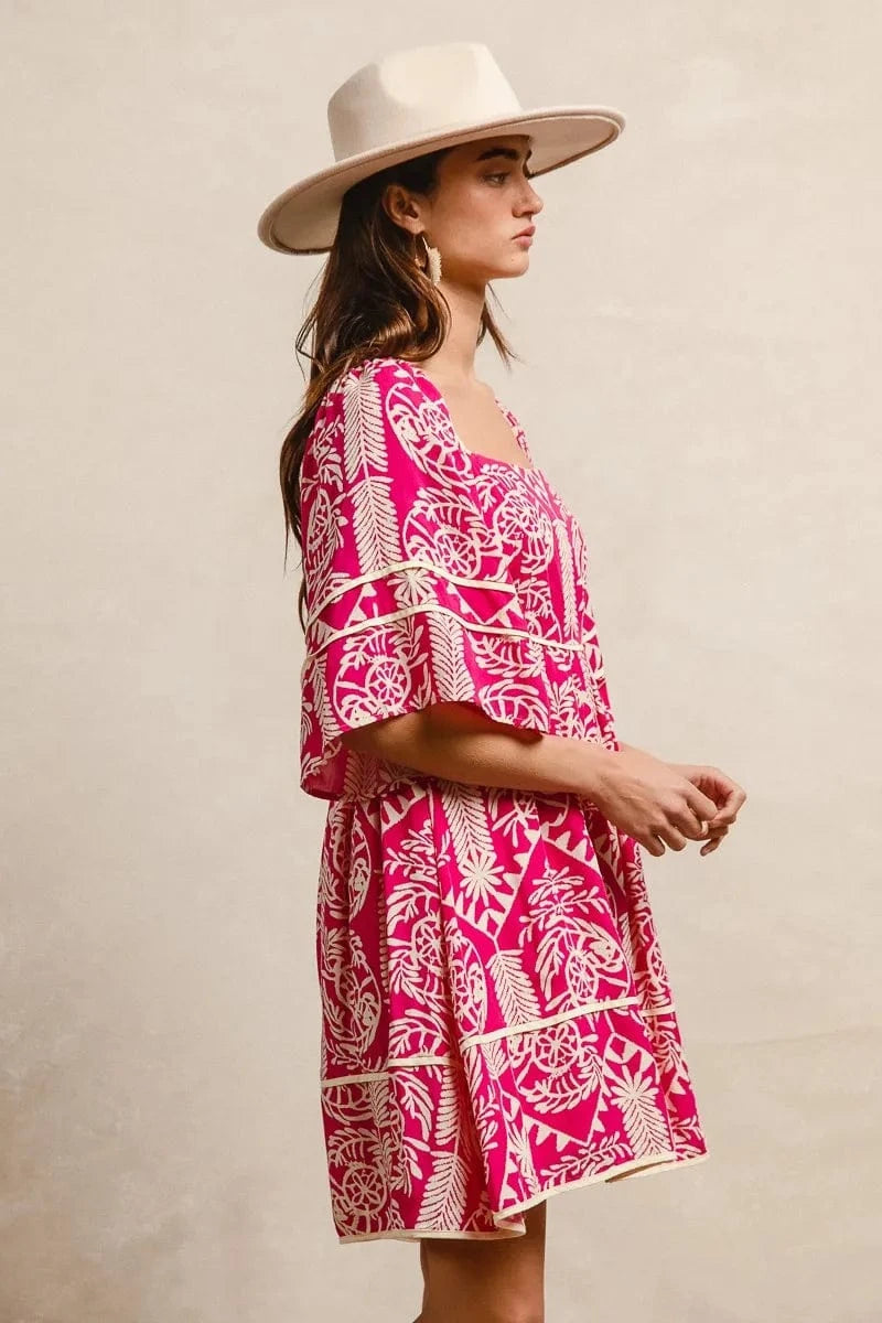 BiBi dresses BiBi Aztec Woven Printed Contrast Binding Dress