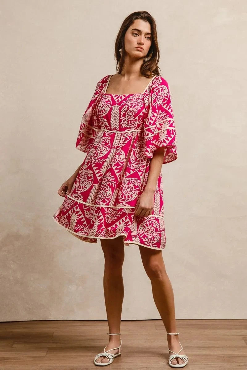 BiBi dresses BiBi Aztec Woven Printed Contrast Binding Dress