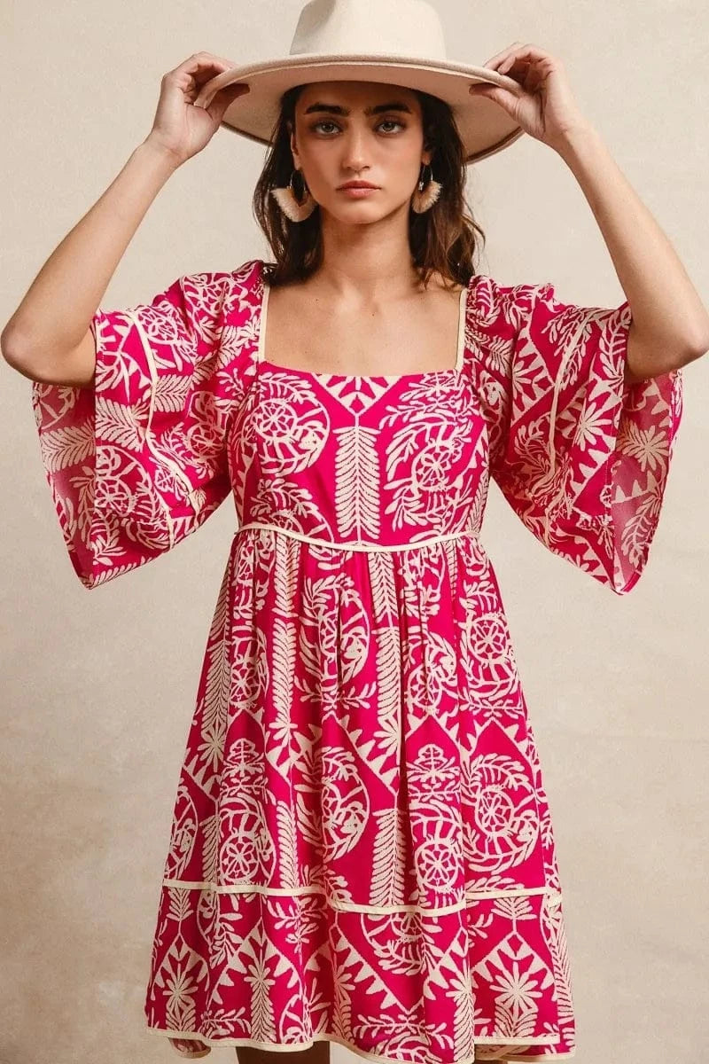 BiBi dresses BiBi Aztec Woven Printed Contrast Binding Dress