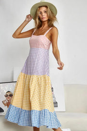 BiBi dresses BiBi Color Block Tiered Gingham Dress