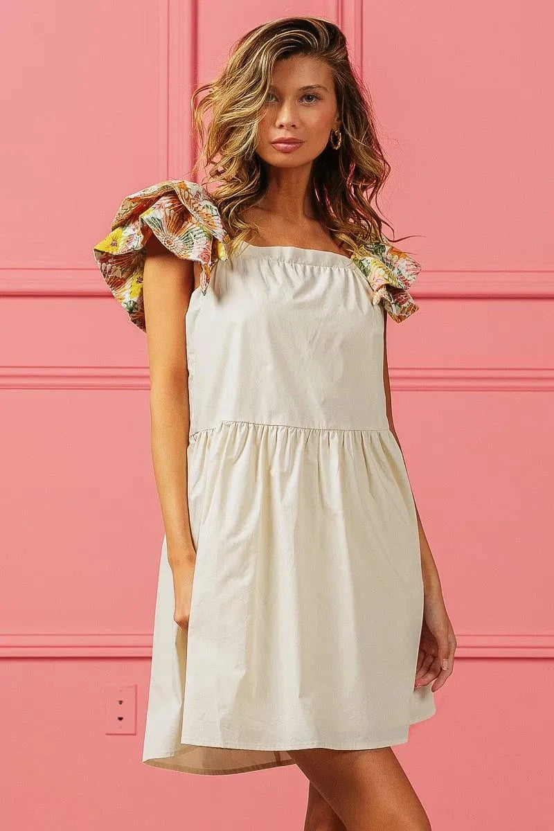 BiBi dresses BiBi Flower Embroidered Floral Print Sleeve Dress