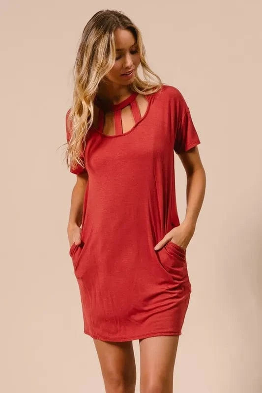 BiBi dresses BiBi Front Cutout Mini Tee Dress with Pockets