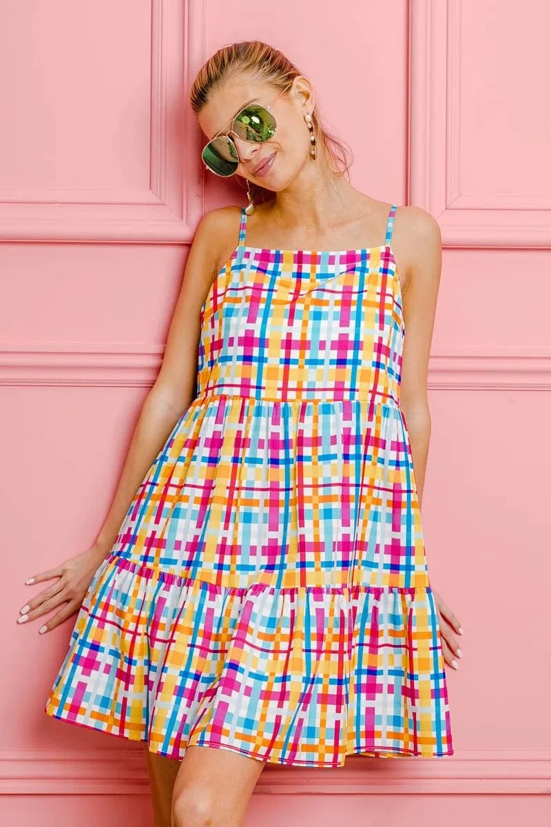 BiBi dresses BiBi Multi Colors Plaid Sleeveless Sun Dress