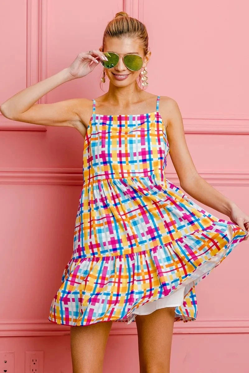 BiBi dresses BiBi Multi Colors Plaid Sleeveless Sun Dress