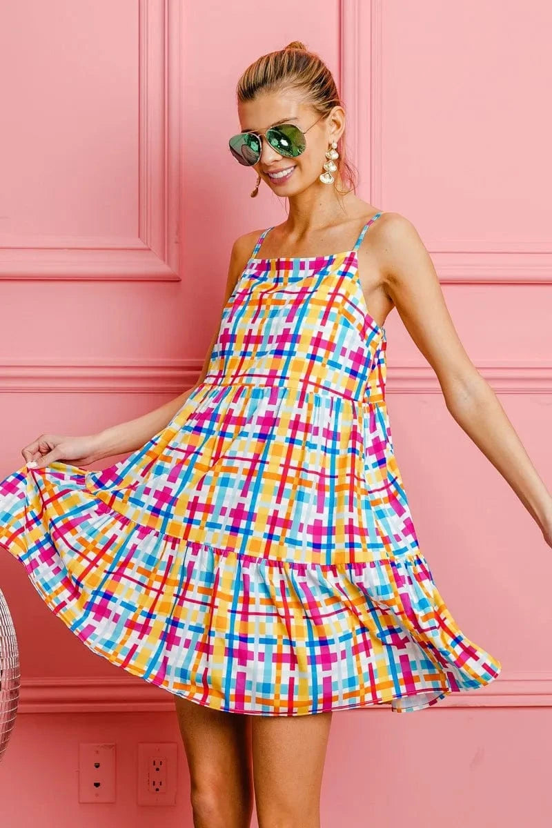 BiBi dresses BiBi Multi Colors Plaid Sleeveless Sun Dress