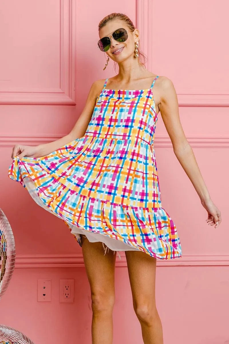 BiBi dresses BiBi Multi Colors Plaid Sleeveless Sun Dress