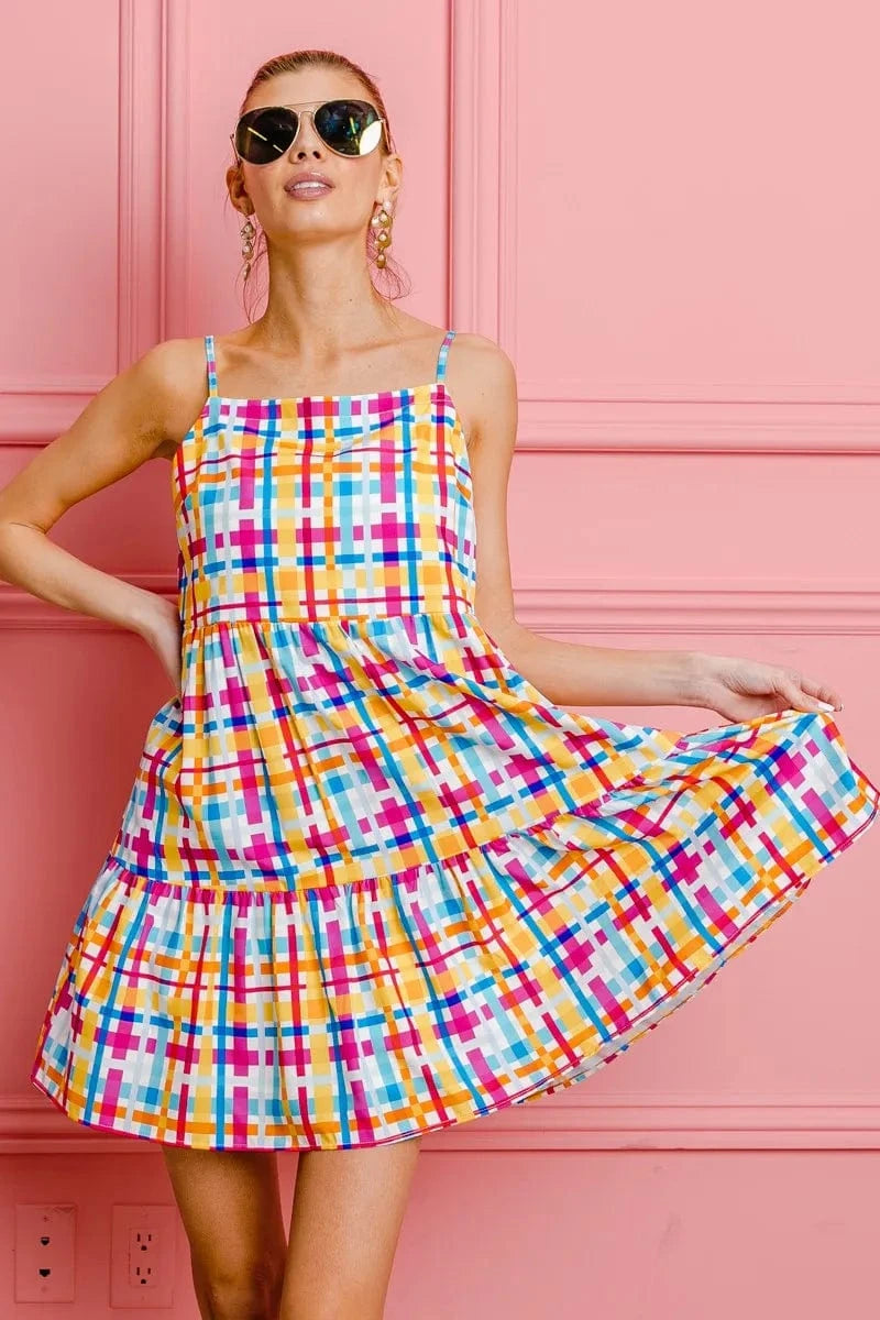 BiBi dresses BiBi Multi Colors Plaid Sleeveless Sun Dress