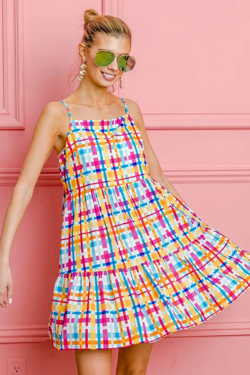 BiBi dresses BiBi Multi Colors Plaid Sleeveless Sun Dress