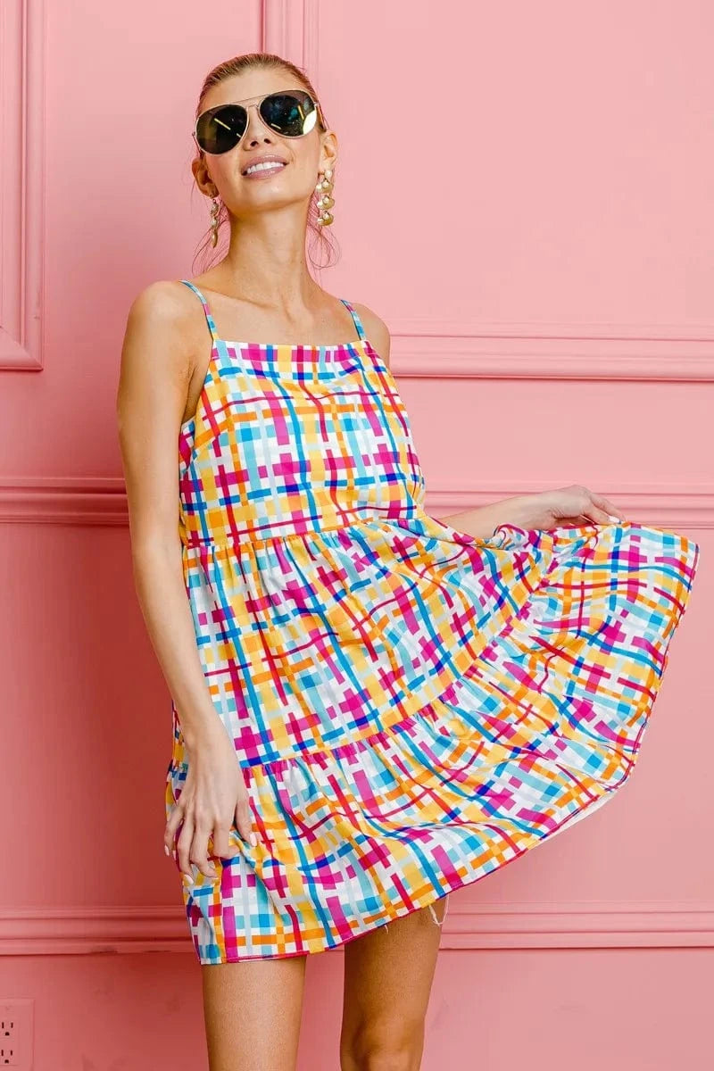 BiBi dresses BiBi Multi Colors Plaid Sleeveless Sun Dress