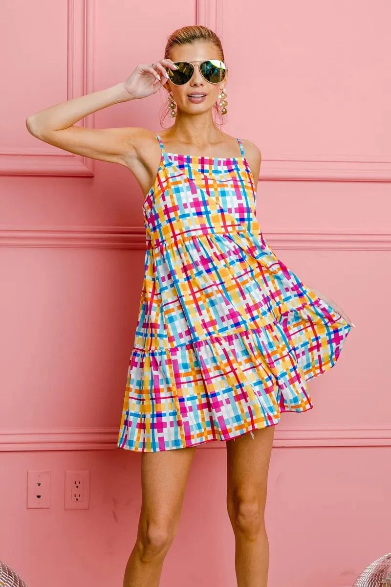 BiBi dresses BiBi Multi Colors Plaid Sleeveless Sun Dress