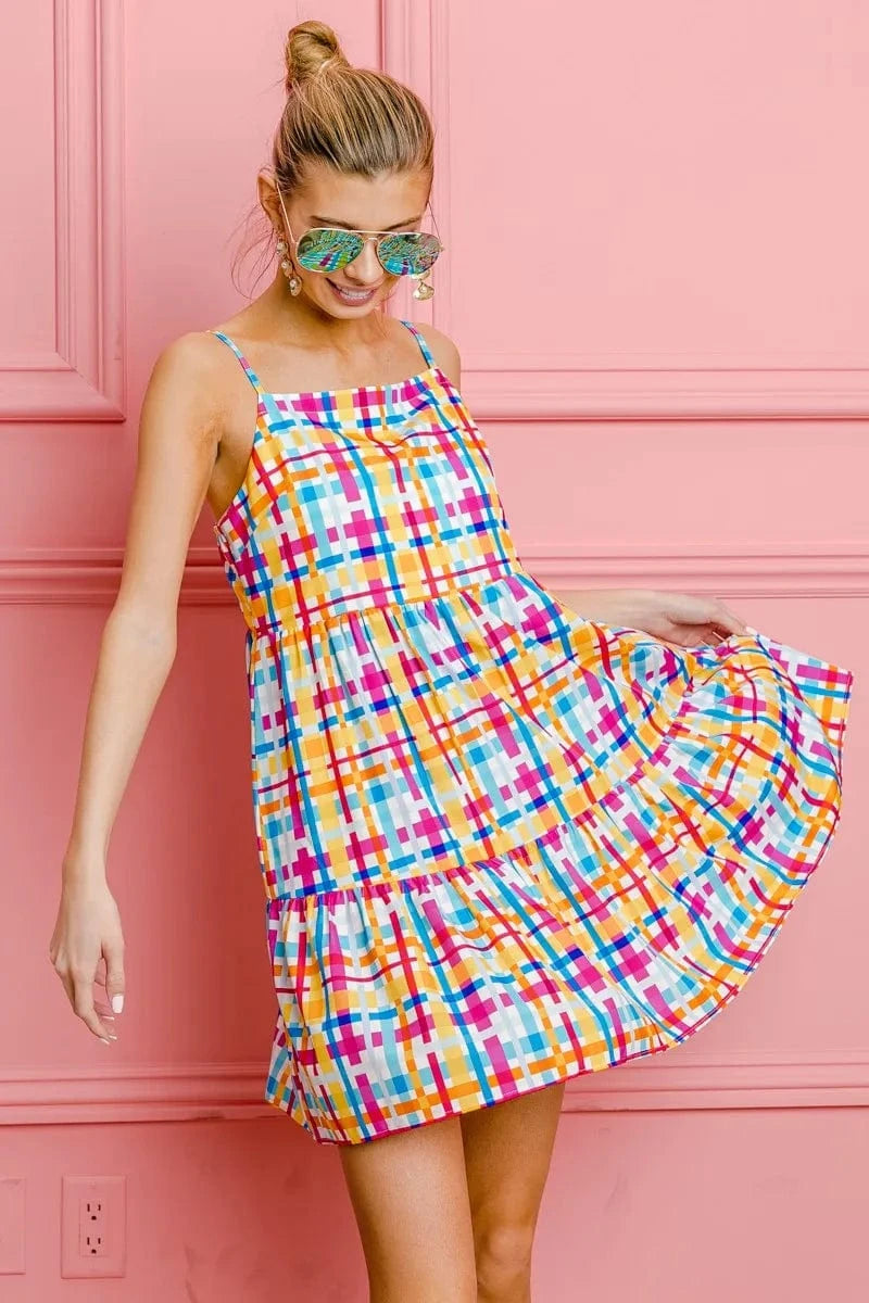 BiBi dresses BiBi Multi Colors Plaid Sleeveless Sun Dress