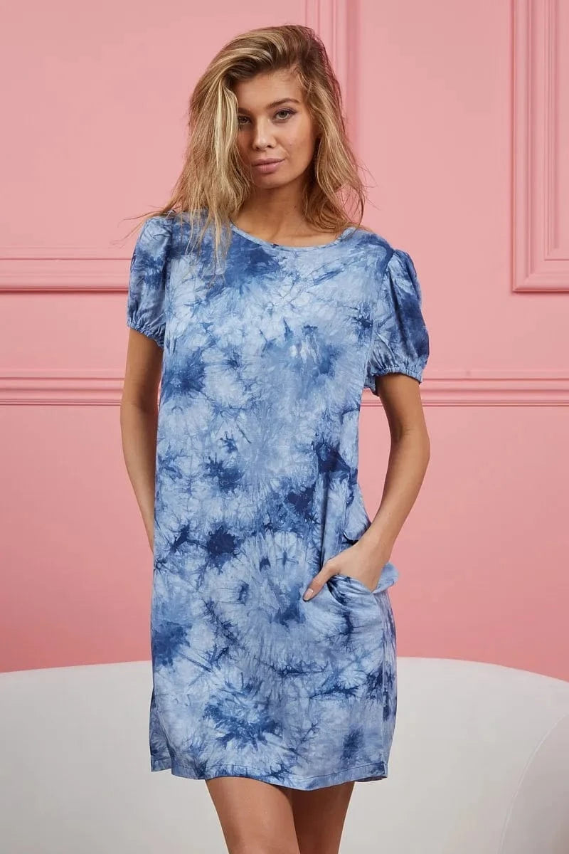 BiBi dresses BiBi Puff Sleeve With Side Pockets Tie Dye Dress