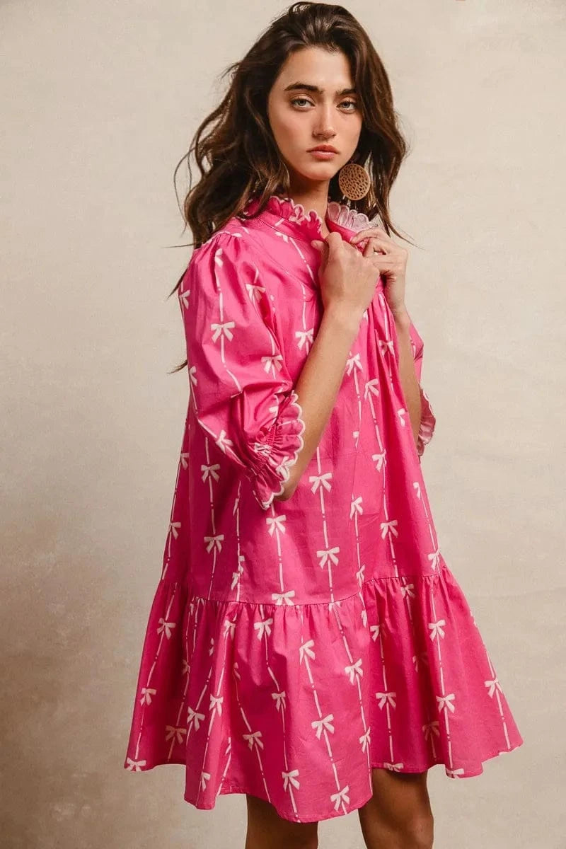 BiBi dresses BiBi Ribbon Patterns With Scallops Edge Details Short Sleeve Dress