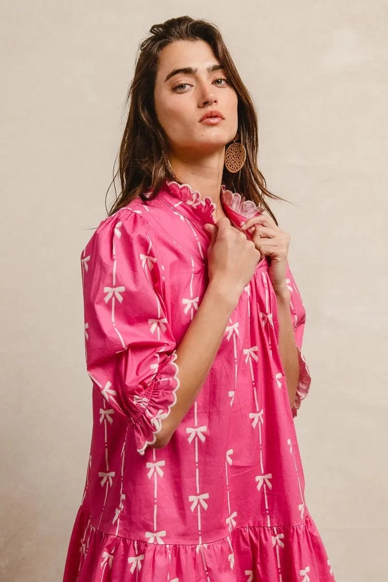 BiBi dresses BiBi Ribbon Patterns With Scallops Edge Details Short Sleeve Dress