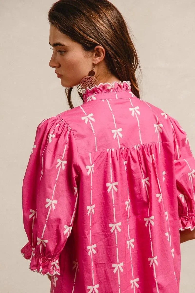 BiBi dresses BiBi Ribbon Patterns With Scallops Edge Details Short Sleeve Dress