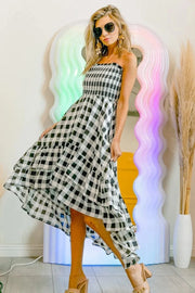 BiBi dresses BiBi Smocked Body Off Shoulder Check Dress