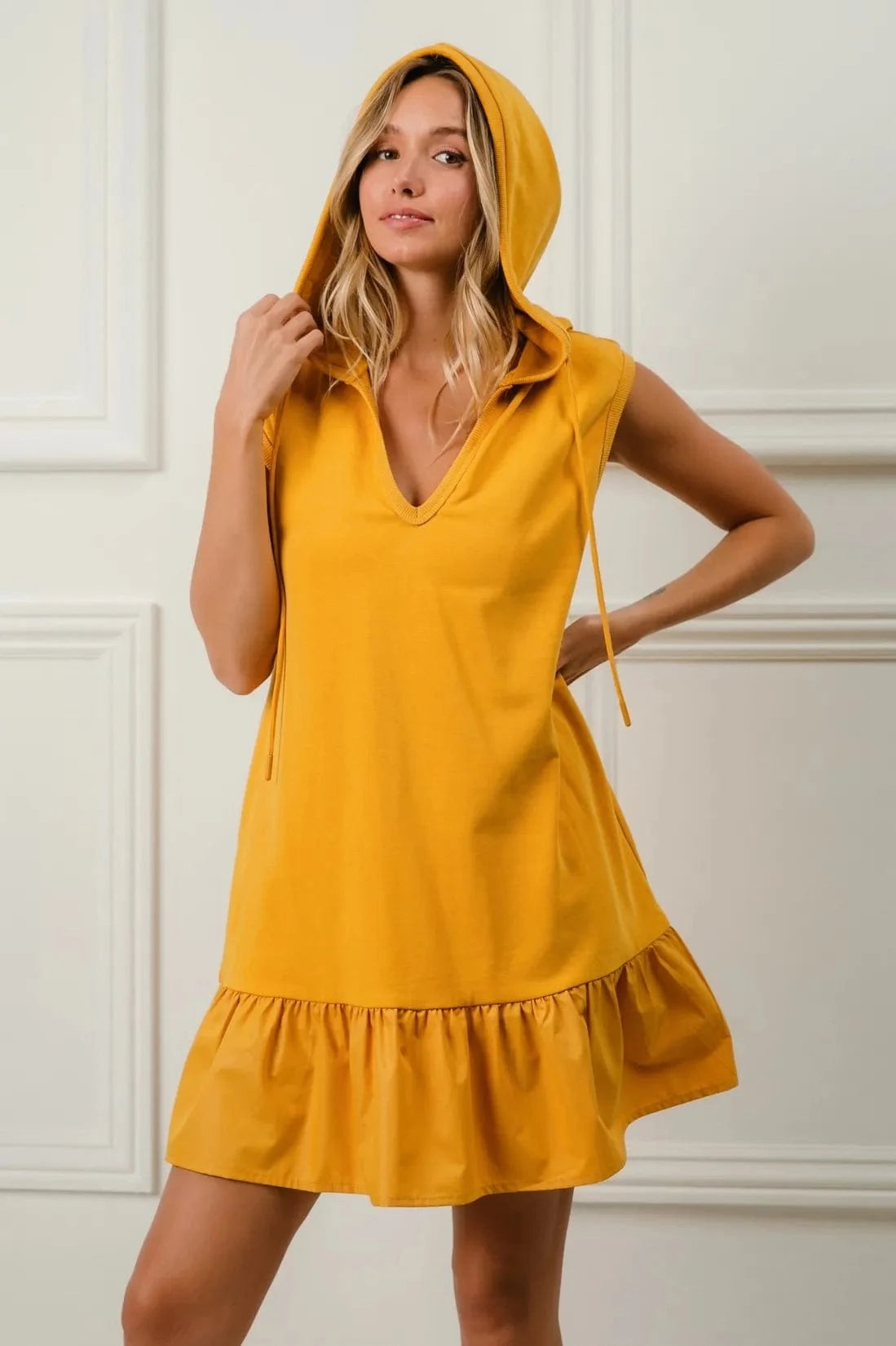 BiBi dresses MUSTARD / S BiBi Ruffled French Terry Hooded Dress