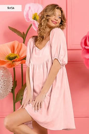 BiBi dresses ROSE / S BiBi Washed Linen Tiered Midi Dress with Puff Sleeves