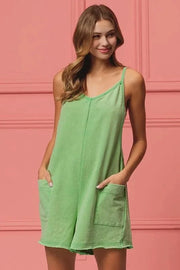 BiBi Jumpsuits & Rompers Gum Leaf / S BiBi Vintage Washed V-Neck Overalls with Pockets