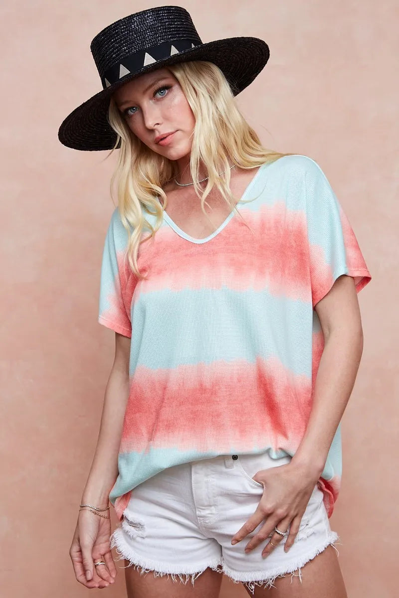 BiBi Knit Tops BiBi Tiedye Printed Hacci Knit Top