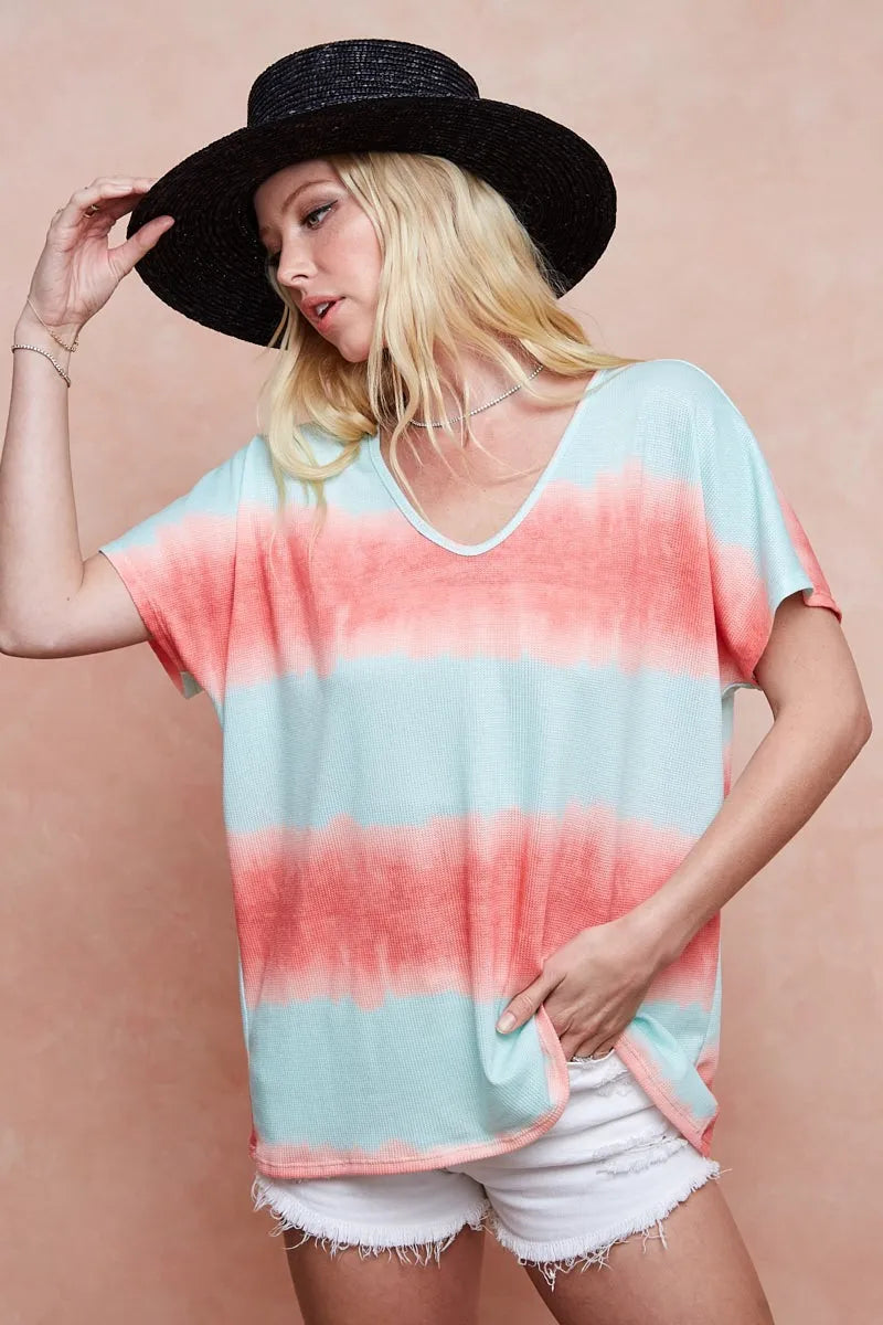 BiBi Knit Tops BiBi Tiedye Printed Hacci Knit Top