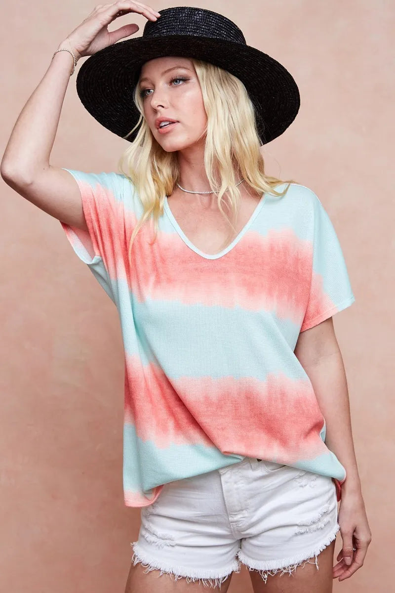 BiBi Knit Tops BiBi Tiedye Printed Hacci Knit Top
