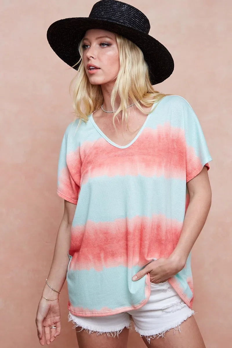 BiBi Knit Tops BiBi Tiedye Printed Hacci Knit Top