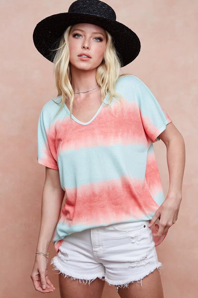 BiBi Knit Tops BiBi Tiedye Printed Hacci Knit Top