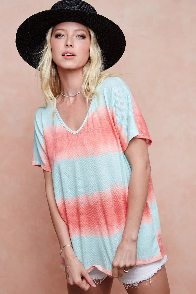 BiBi Knit Tops BiBi Tiedye Printed Hacci Knit Top