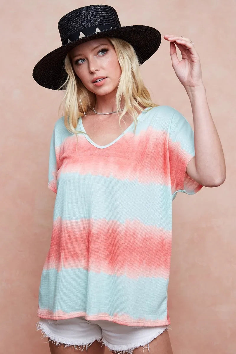BiBi Knit Tops BiBi Tiedye Printed Hacci Knit Top