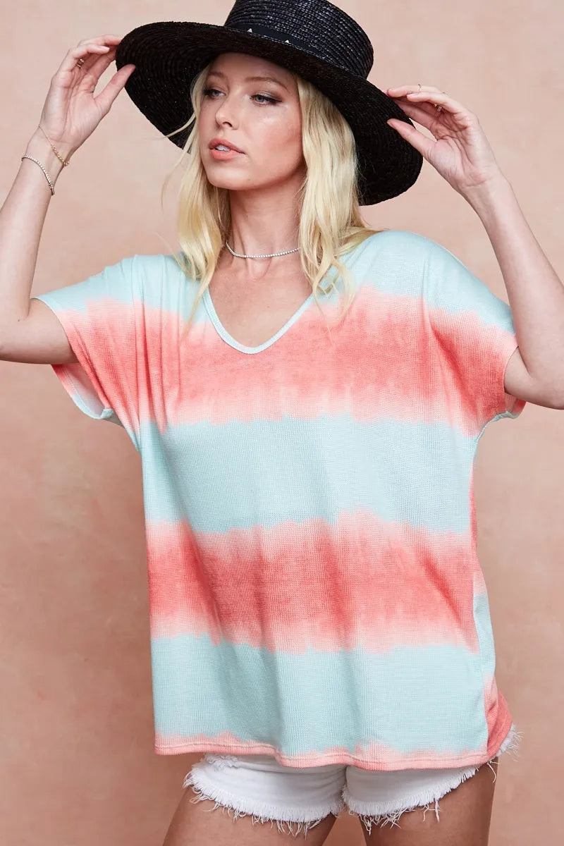 BiBi Knit Tops BiBi Tiedye Printed Hacci Knit Top