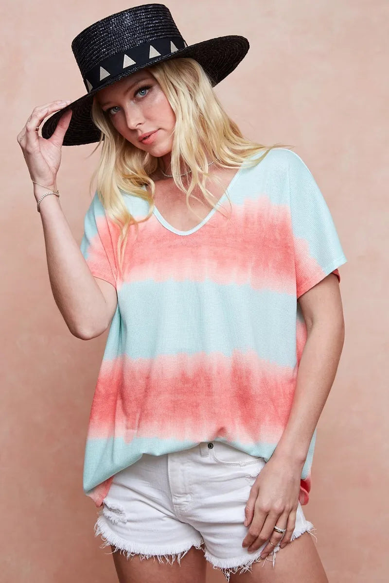BiBi Knit Tops BiBi Tiedye Printed Hacci Knit Top