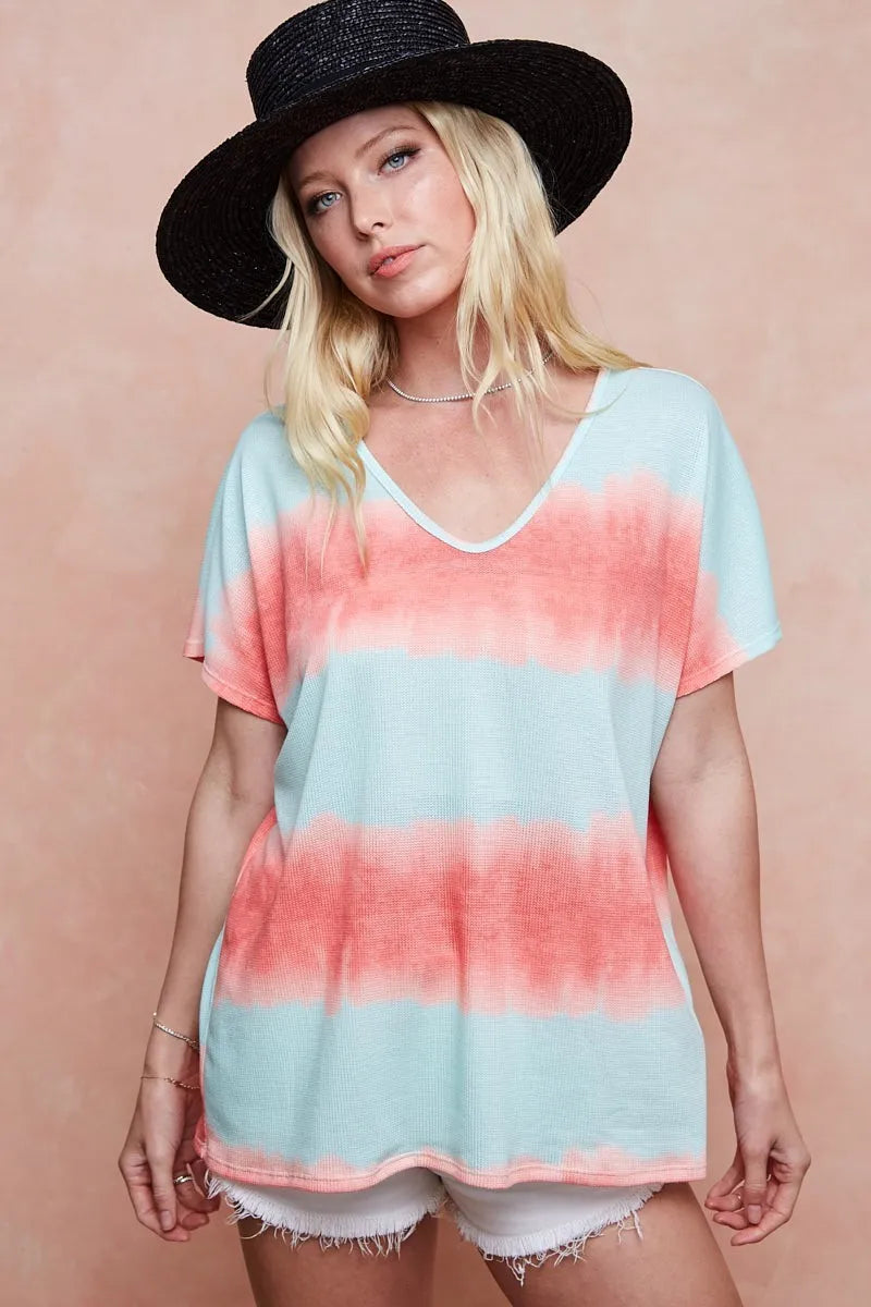 BiBi Knit Tops BiBi Tiedye Printed Hacci Knit Top