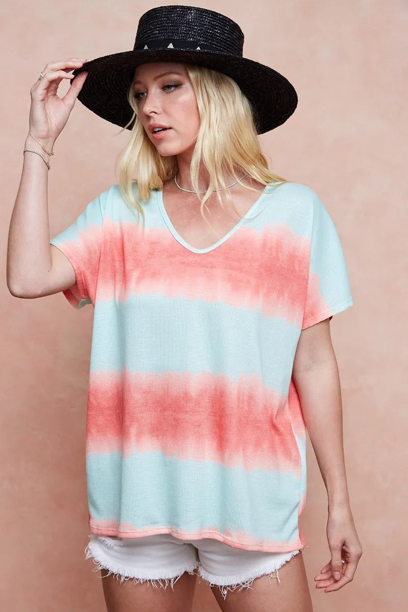 BiBi Knit Tops BiBi Tiedye Printed Hacci Knit Top