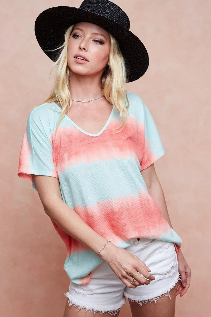 BiBi Knit Tops BiBi Tiedye Printed Hacci Knit Top