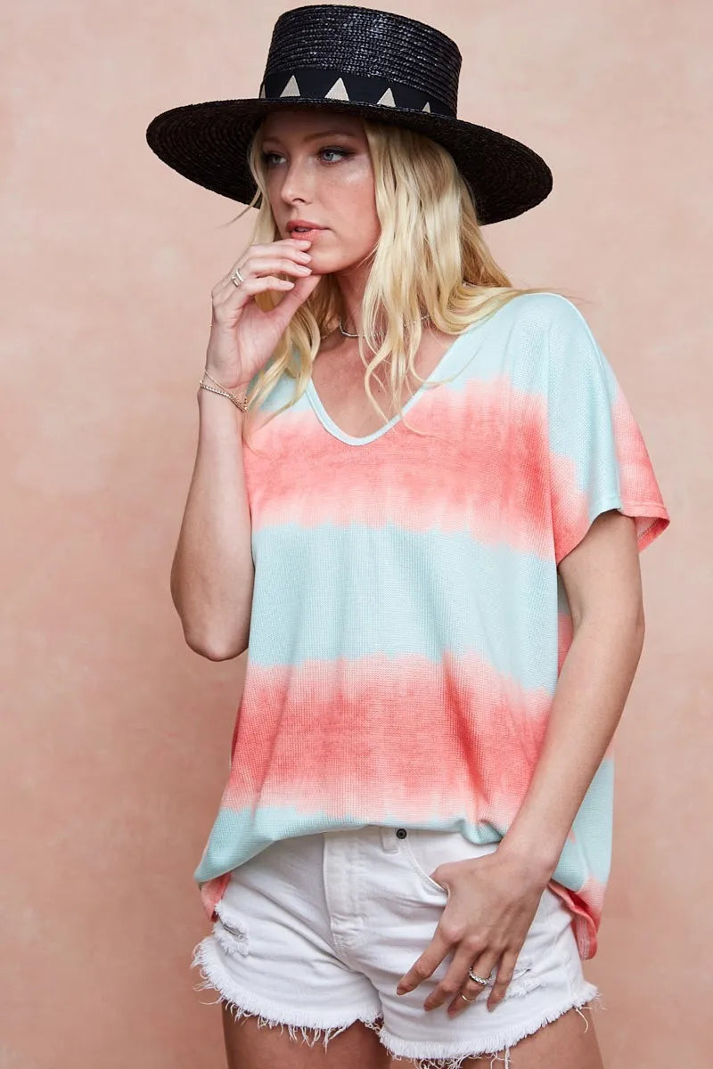 BiBi Knit Tops BiBi Tiedye Printed Hacci Knit Top