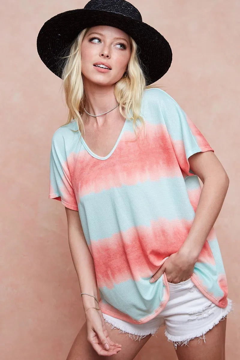 BiBi Knit Tops BiBi Tiedye Printed Hacci Knit Top