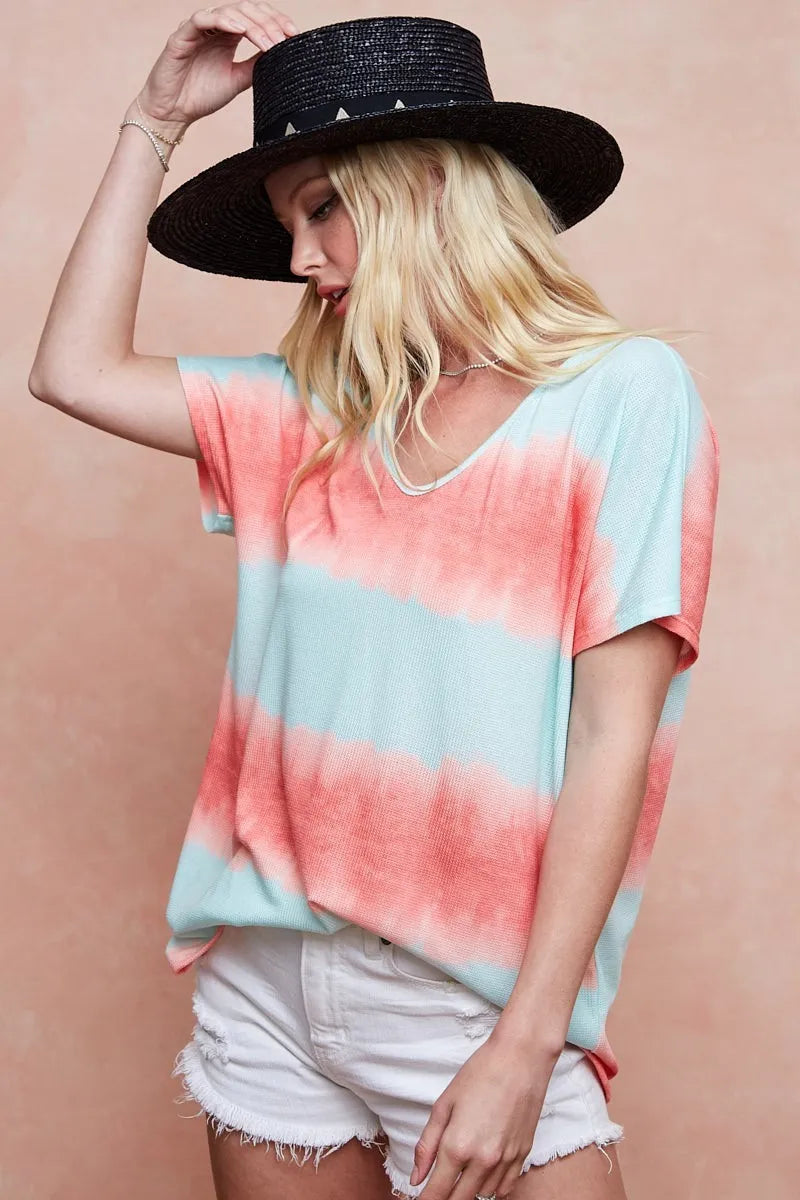 BiBi Knit Tops BiBi Tiedye Printed Hacci Knit Top