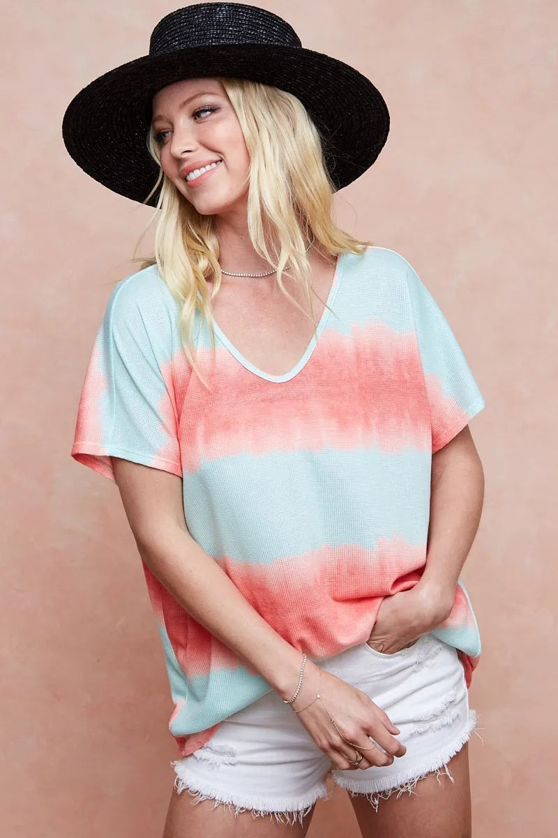 BiBi Knit Tops BiBi Tiedye Printed Hacci Knit Top