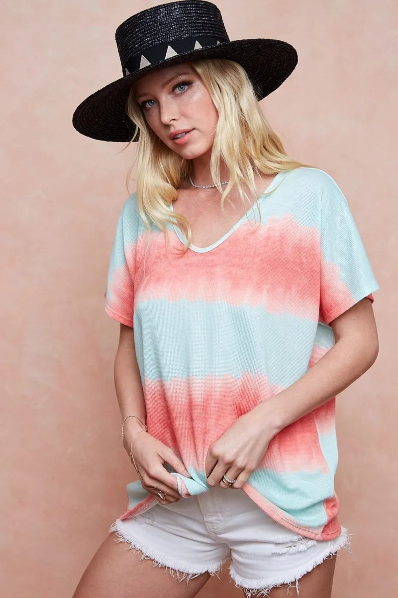 BiBi Knit Tops MINT/ORANGE / S BiBi Tiedye Printed Hacci Knit Top