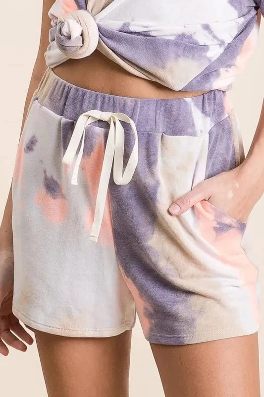 BiBi LAVENDER/CORAL / S BiBi Tie Dye Terry Shorts with Drawstring