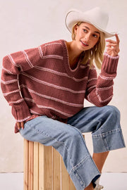 BiBi MARSALA / S BiBi Striped Long Sleeve Sweater